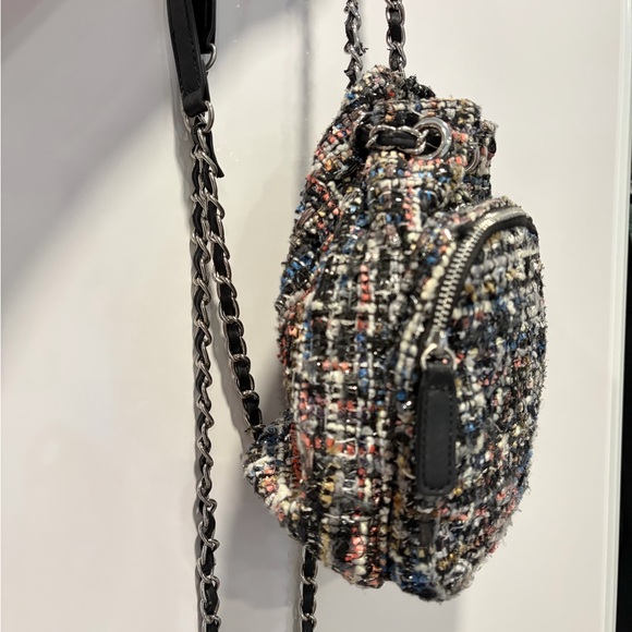 Zara Tweed Mini Drawstring Backpack - Black Multi - Picture 2 of 5